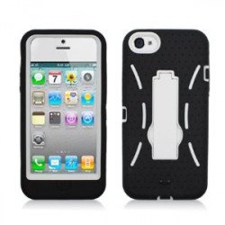 iPhone 5 5S Armor Hybrid Case with Stand (Black-White)